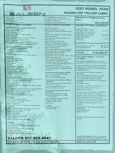 2025 Ford Mustang Saleen Yellow Label