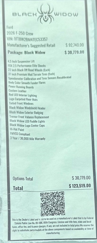 2026 Ford F-250SD Black Widow